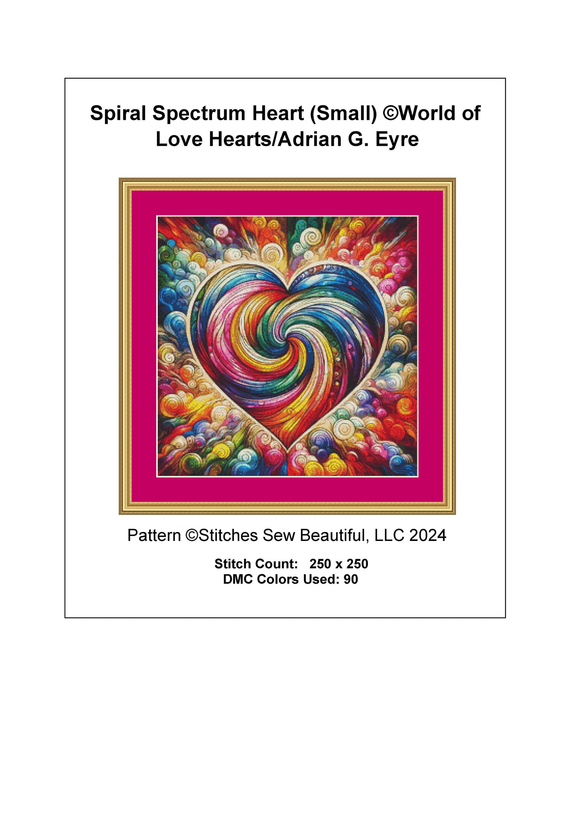 Spiral Spectrum Heart (Small) cross stitch pattern by World of Love Hearts/Adrian G. Eyre