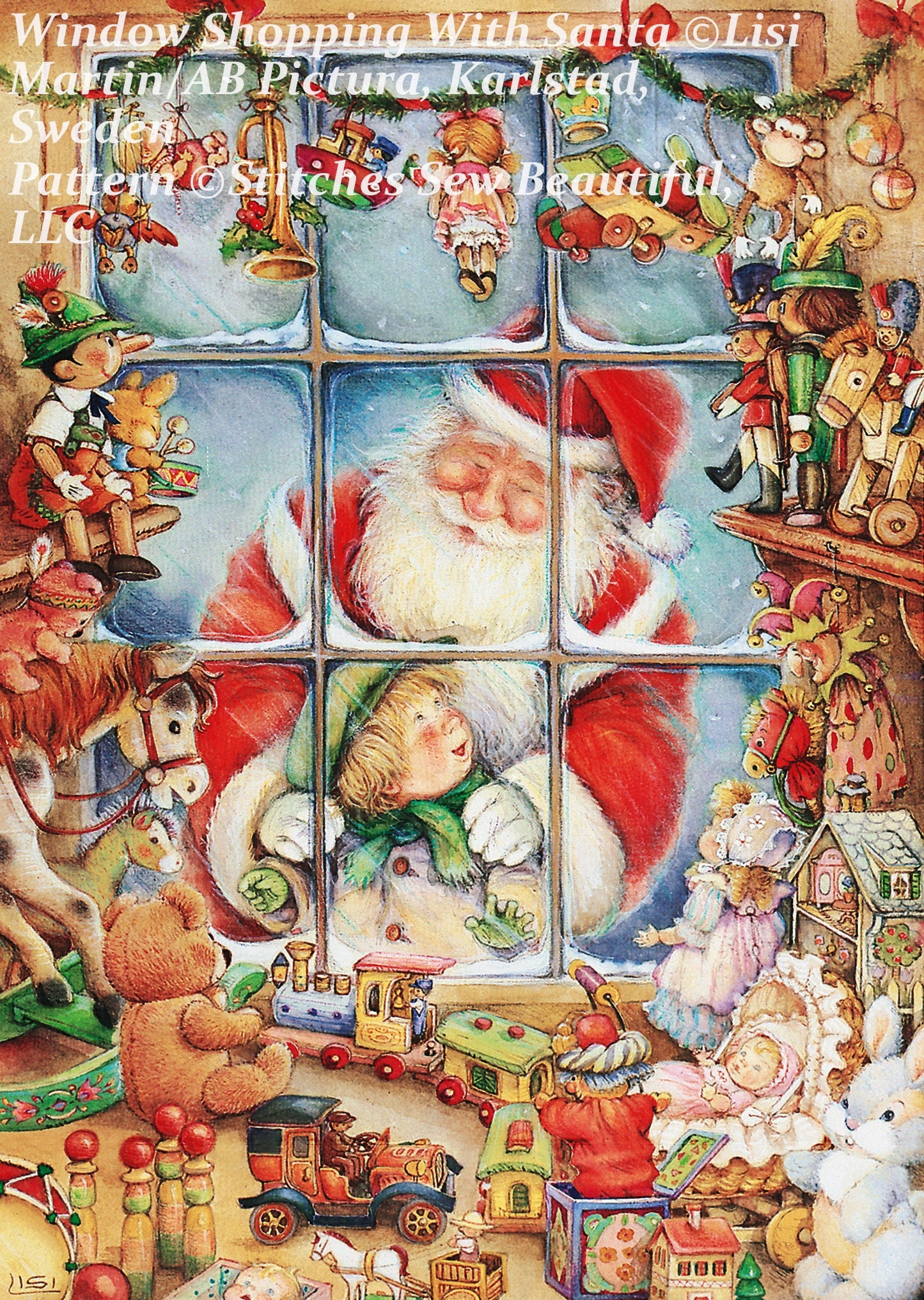Window Shopping With Santa cross stitch pattern by Lisi Martin/AB Pictura, Karlstad, Sweden