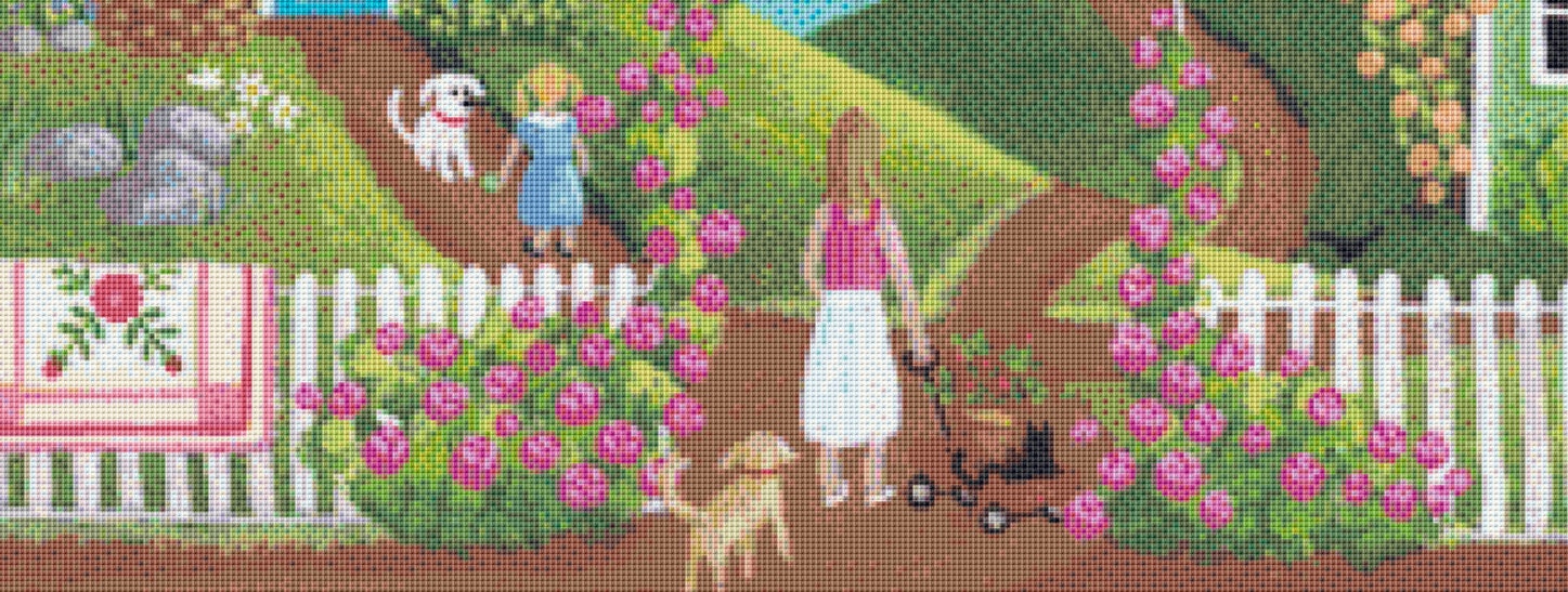 Everythings coming up Roses cross stitch pattern by Kim Leo licensed by JMS Art Licensing