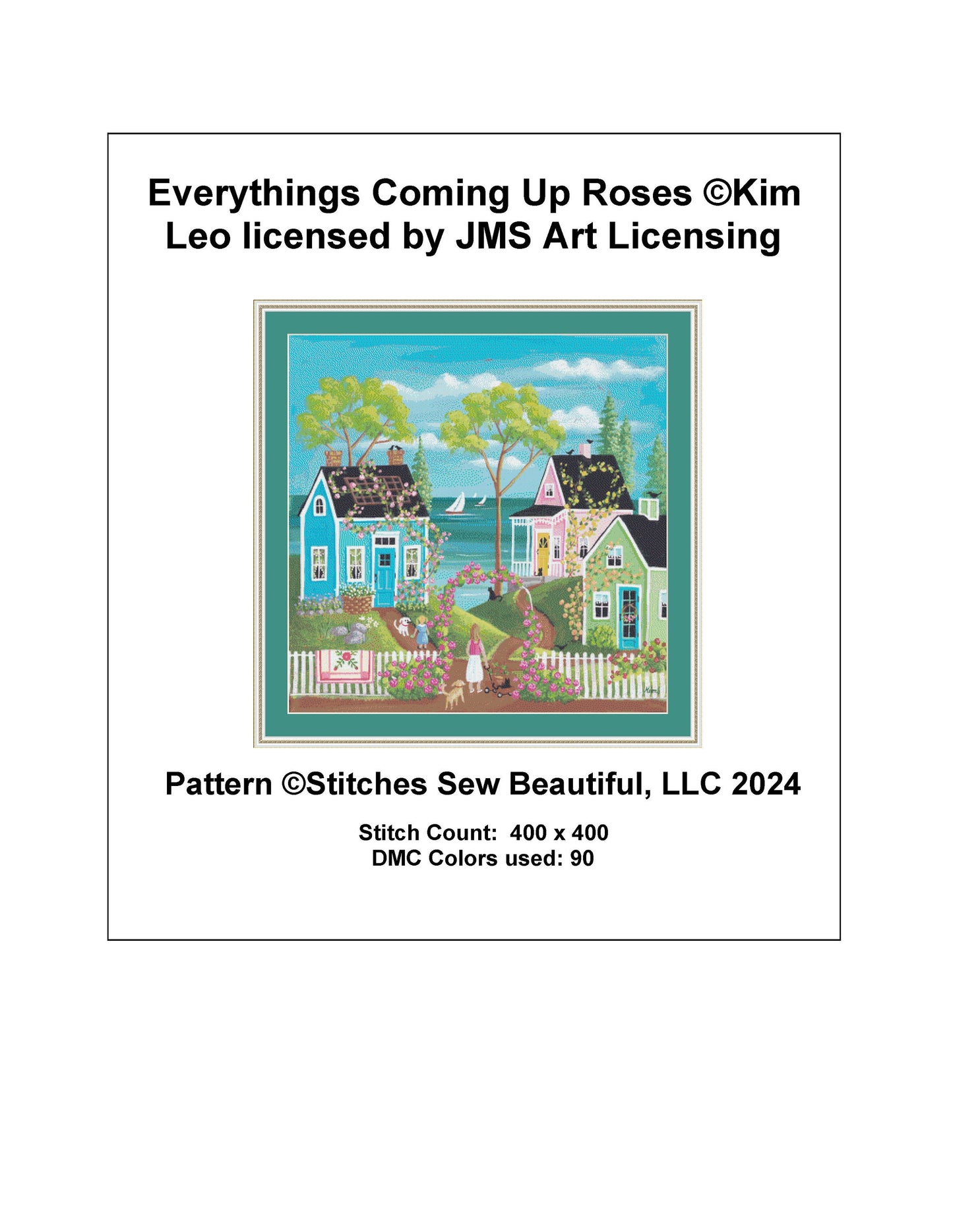Everythings coming up Roses cross stitch pattern by Kim Leo licensed by JMS Art Licensing