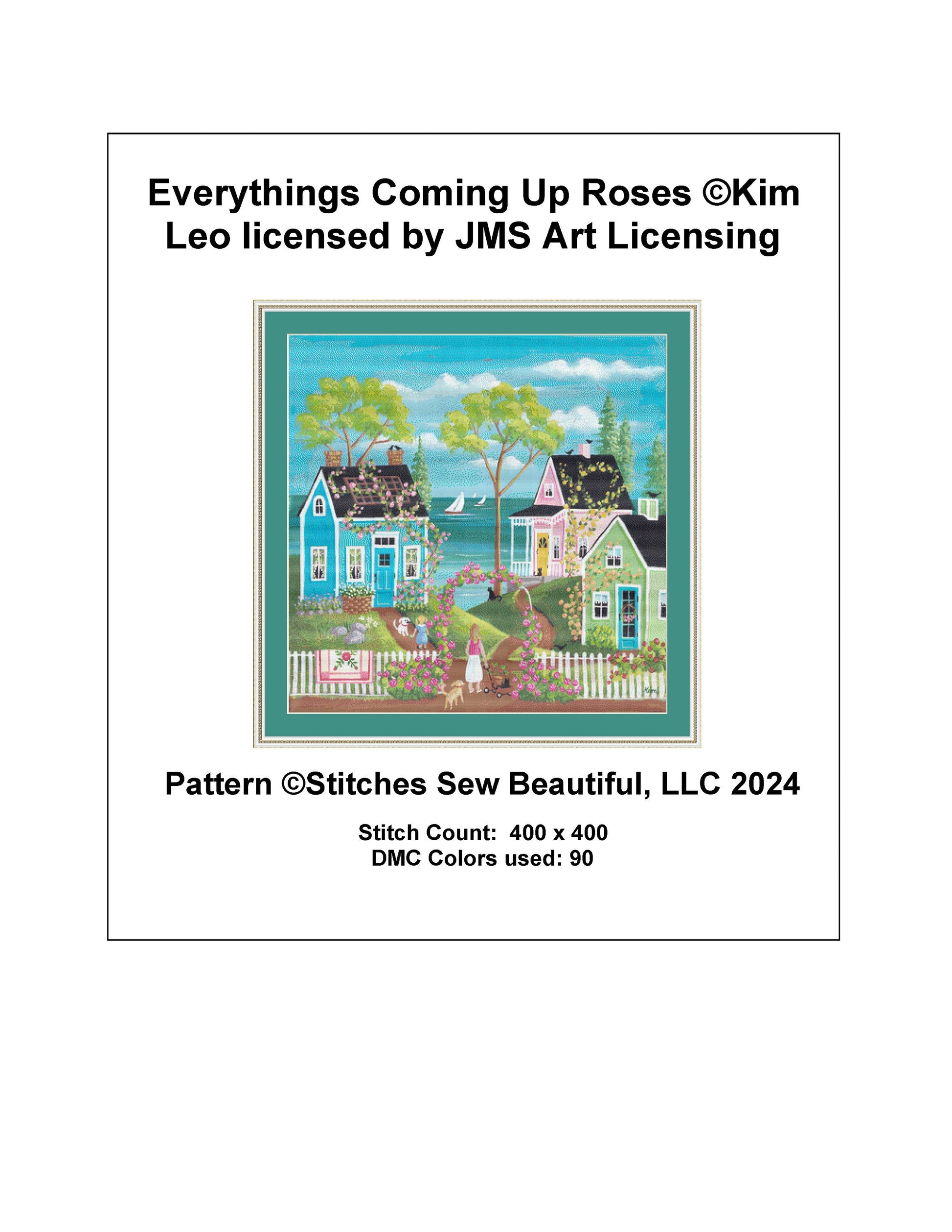 Everythings coming up Roses cross stitch pattern by Kim Leo licensed by JMS Art Licensing
