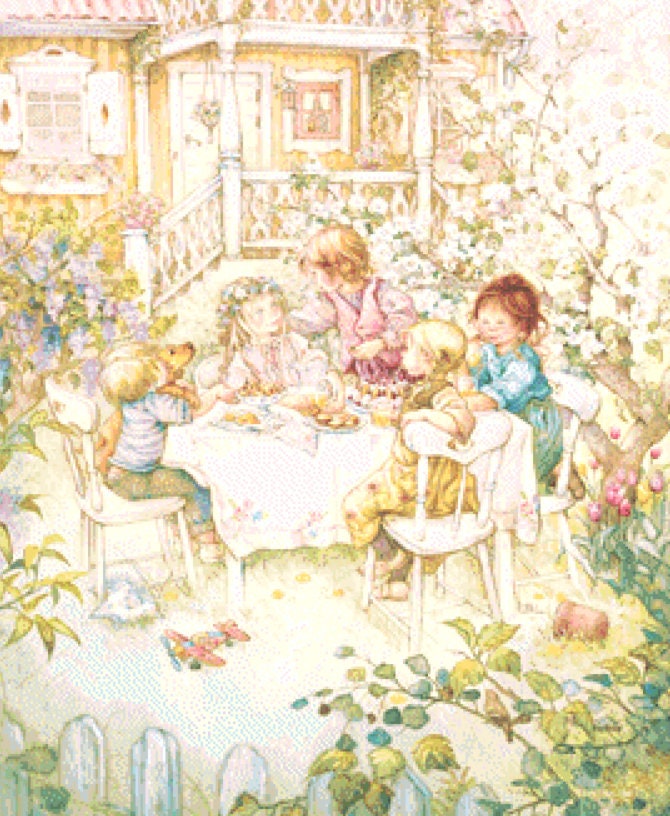 The Tea Party cross stitch pattern by Lisi Martin/AB Pictura, Karlstad, Sweden