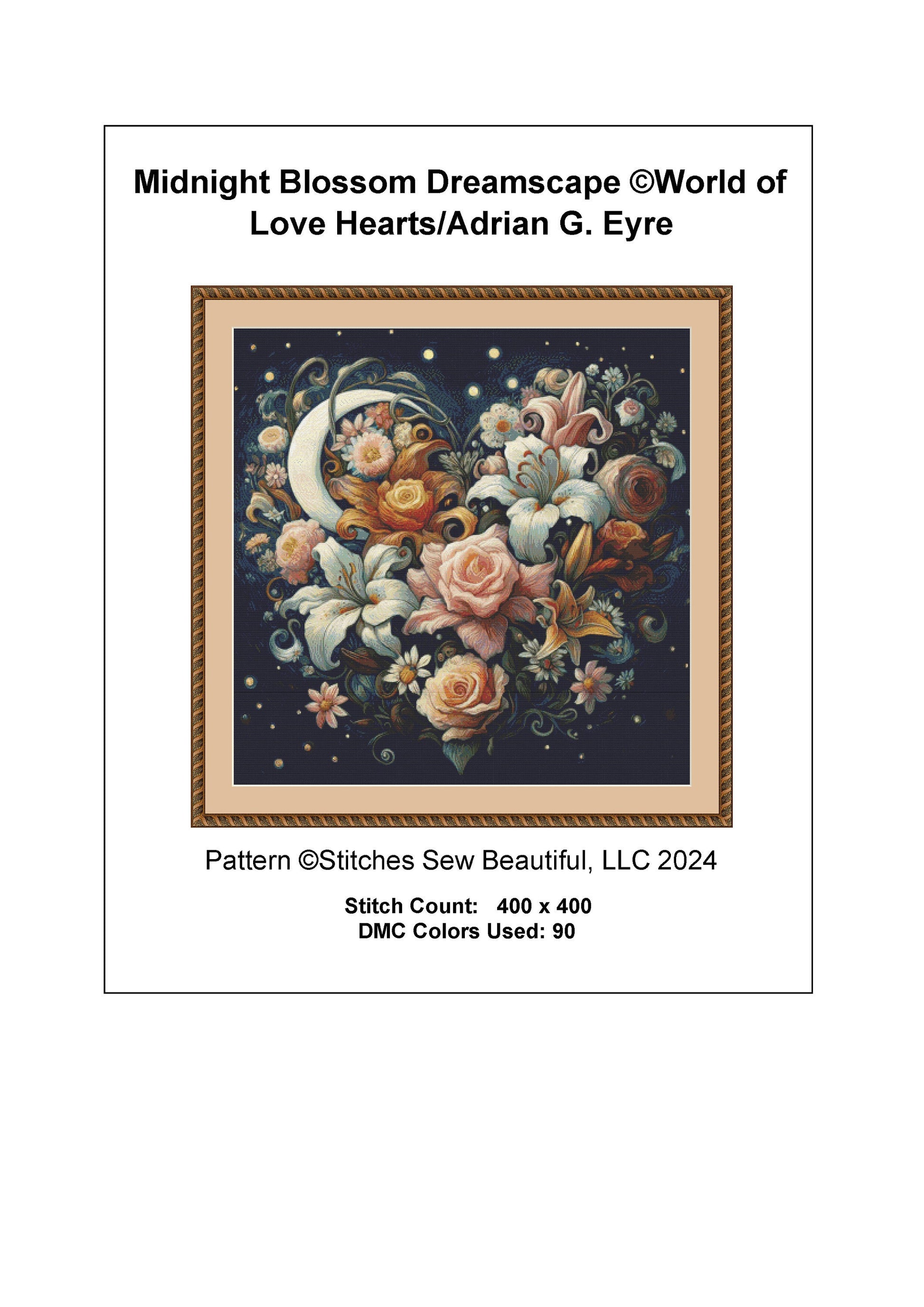 Midnight Blossom Dreamscape cross stitch pattern by World of Love Hearts/Adrian G. Eyre