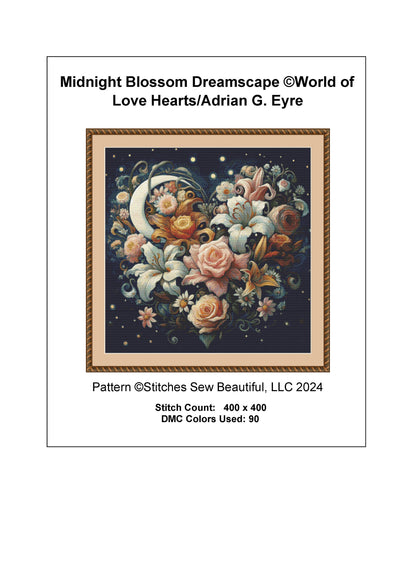 Midnight Blossom Dreamscape cross stitch pattern by World of Love Hearts/Adrian G. Eyre