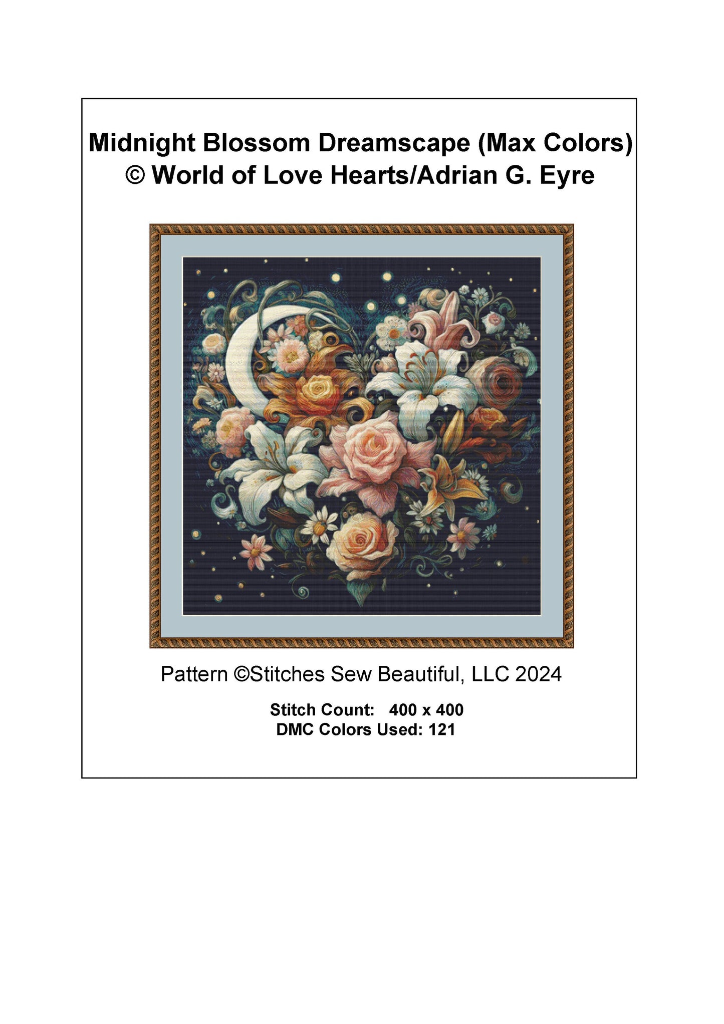 Midnight Blossom Dreamscape (Max Colors) cross stitch pattern by World of Love Hearts/Adrian G. Eyre