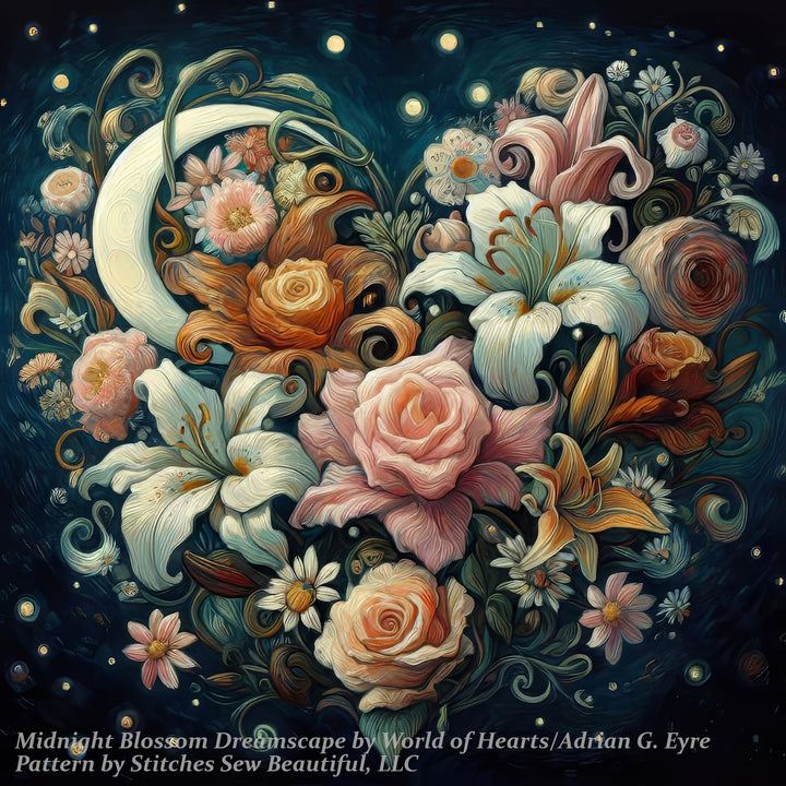Midnight Blossom Dreamscape (Small) cross stitch pattern by World of Love Hearts/Adrian G. Eyre
