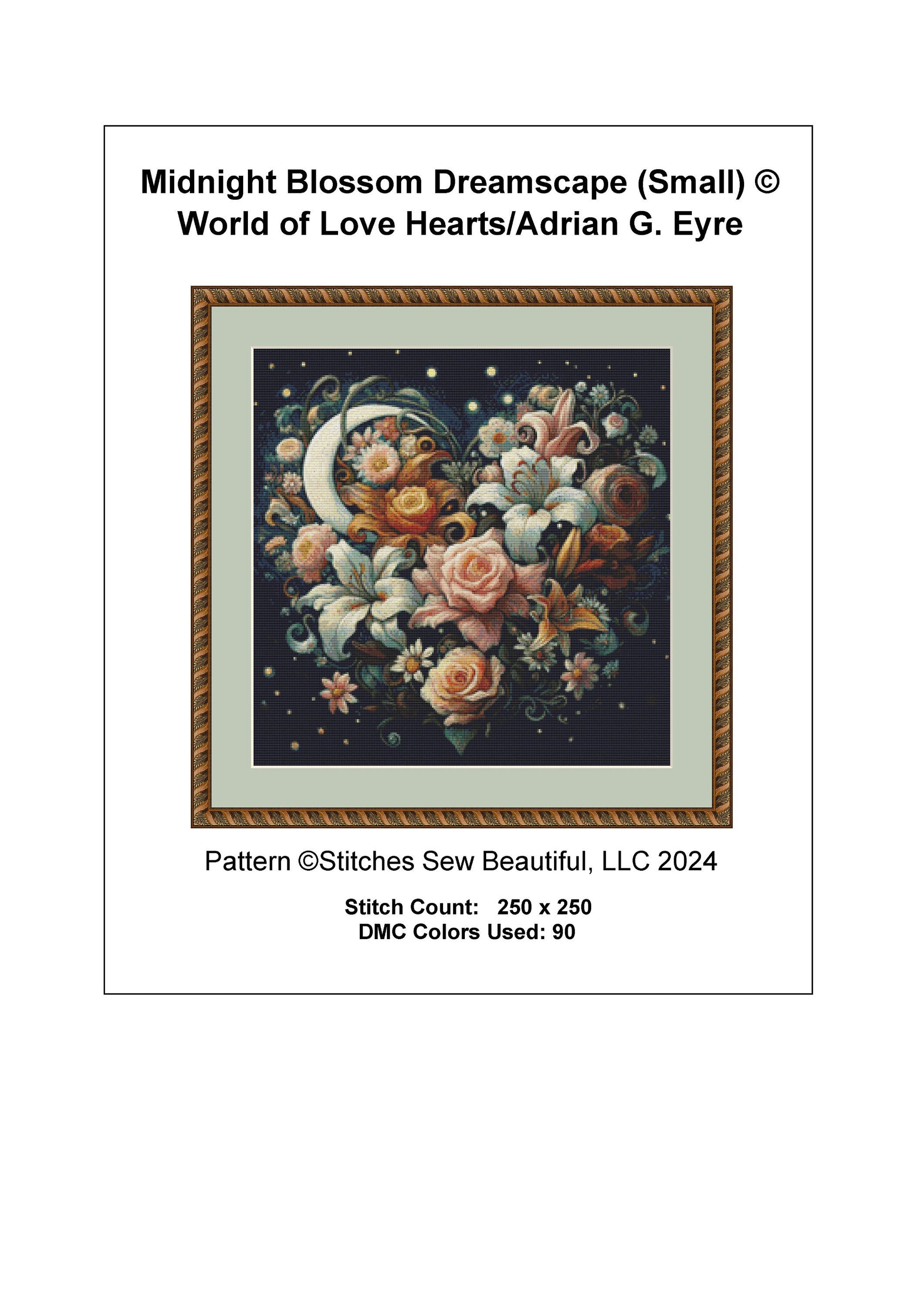 Midnight Blossom Dreamscape (Small) cross stitch pattern by World of Love Hearts/Adrian G. Eyre