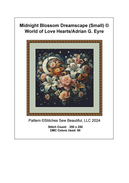 Midnight Blossom Dreamscape (Small) cross stitch pattern by World of Love Hearts/Adrian G. Eyre