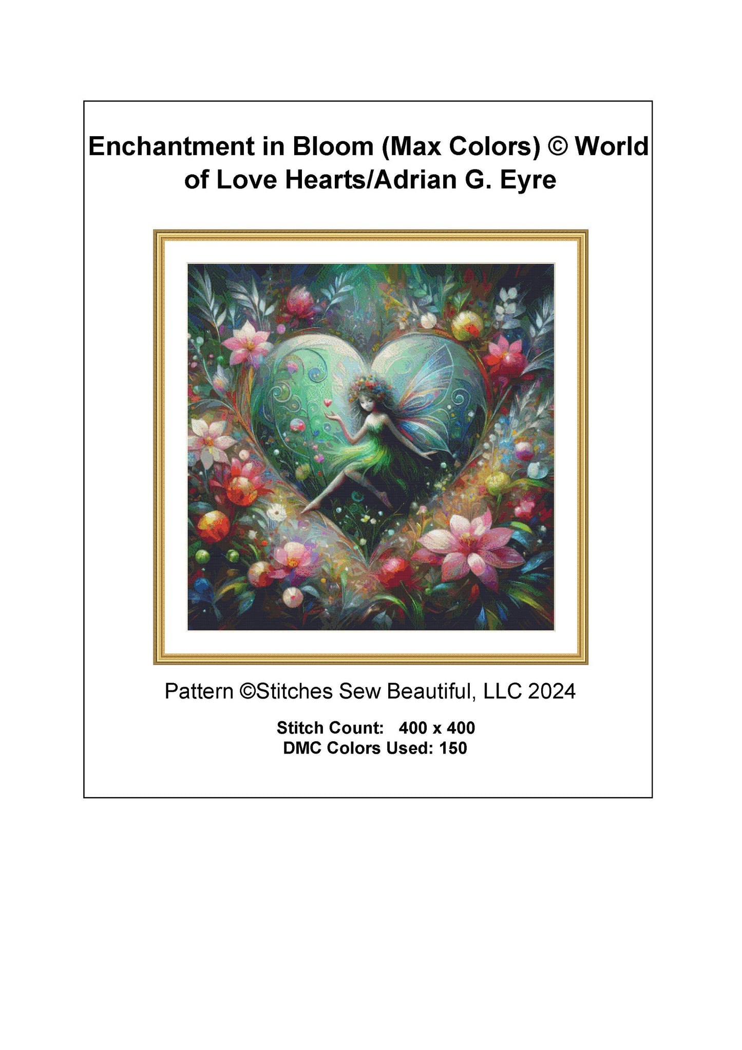Enchantment in Bloom (Max Colors) cross stitch pattern by World of Love Hearts/Adrian G. Eyre