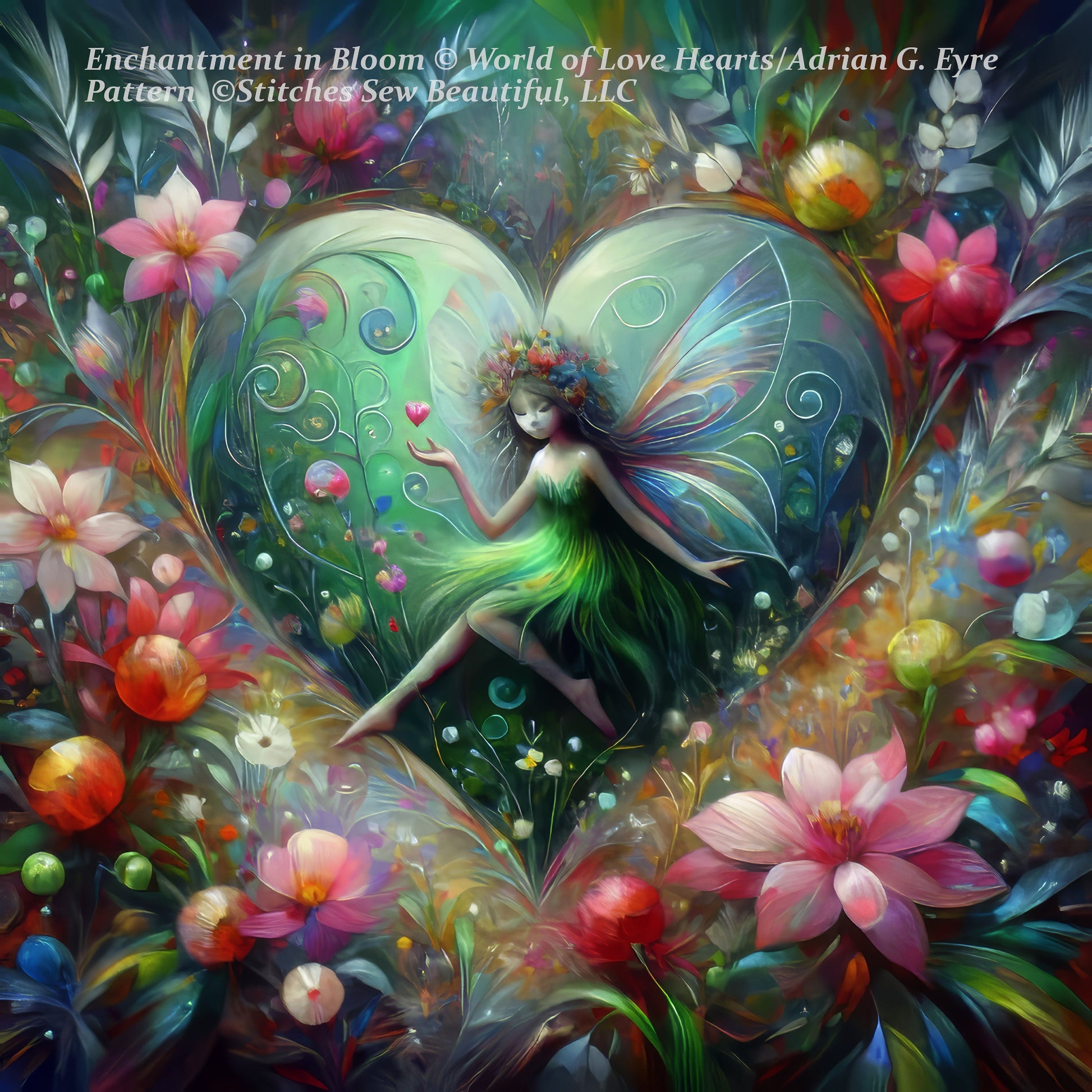 Enchantment in Bloom (Max Colors) cross stitch pattern by World of Love Hearts/Adrian G. Eyre