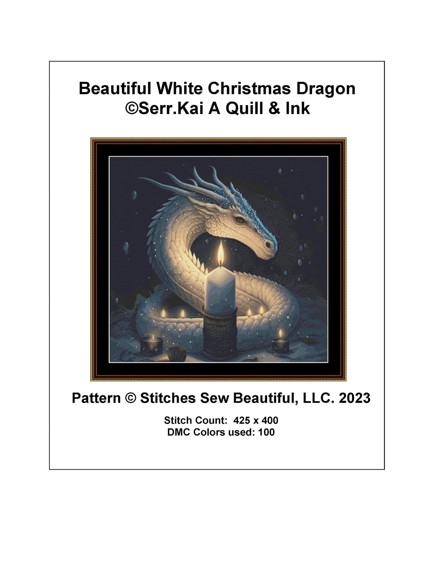 Beautiful White Christmas Dragon cross stitch pattern by Serr.Kai A Quill & Ink