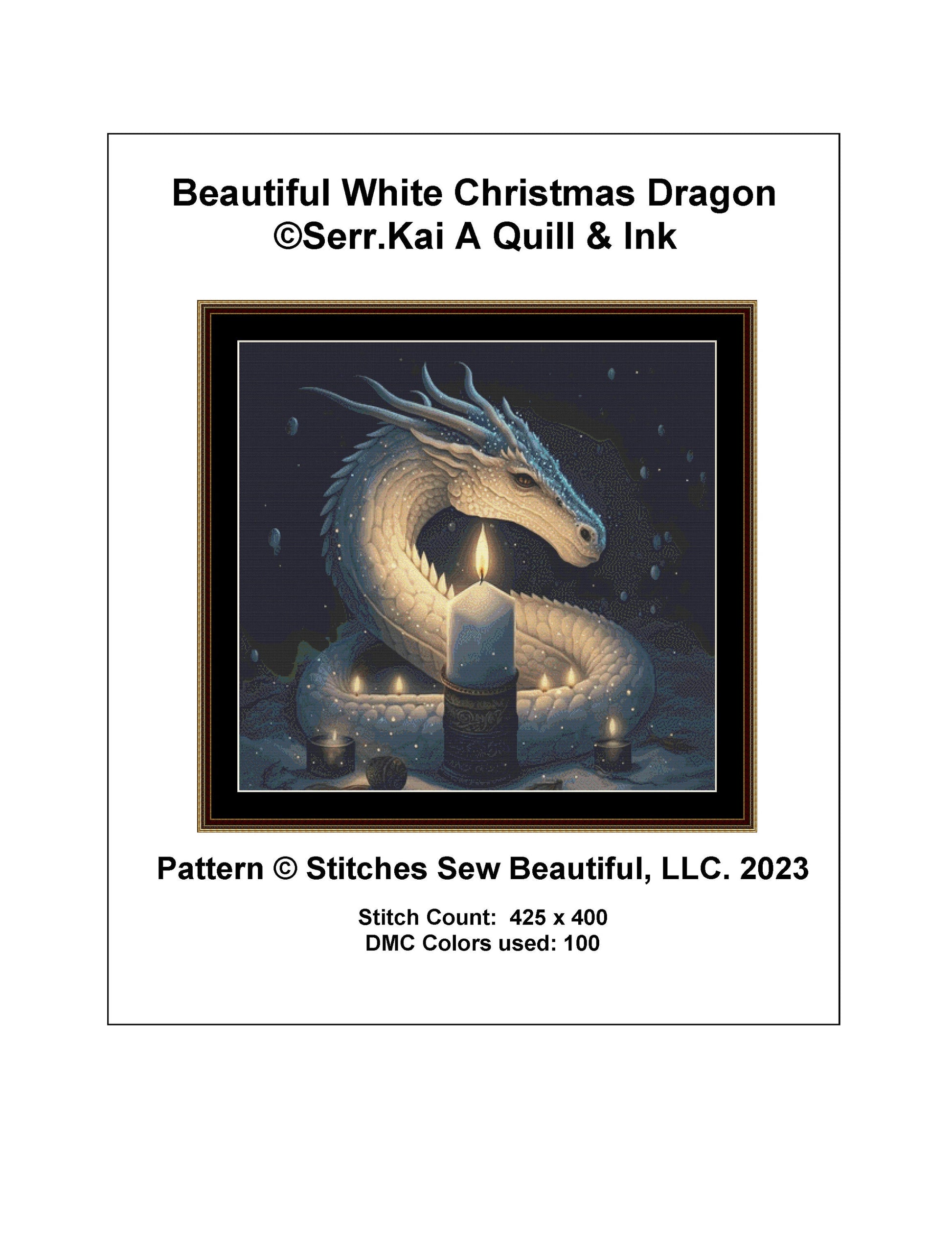 Beautiful White Christmas Dragon cross stitch pattern by Serr.Kai A Quill & Ink