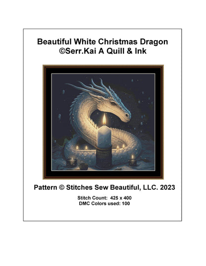 Beautiful White Christmas Dragon cross stitch pattern by Serr.Kai A Quill & Ink