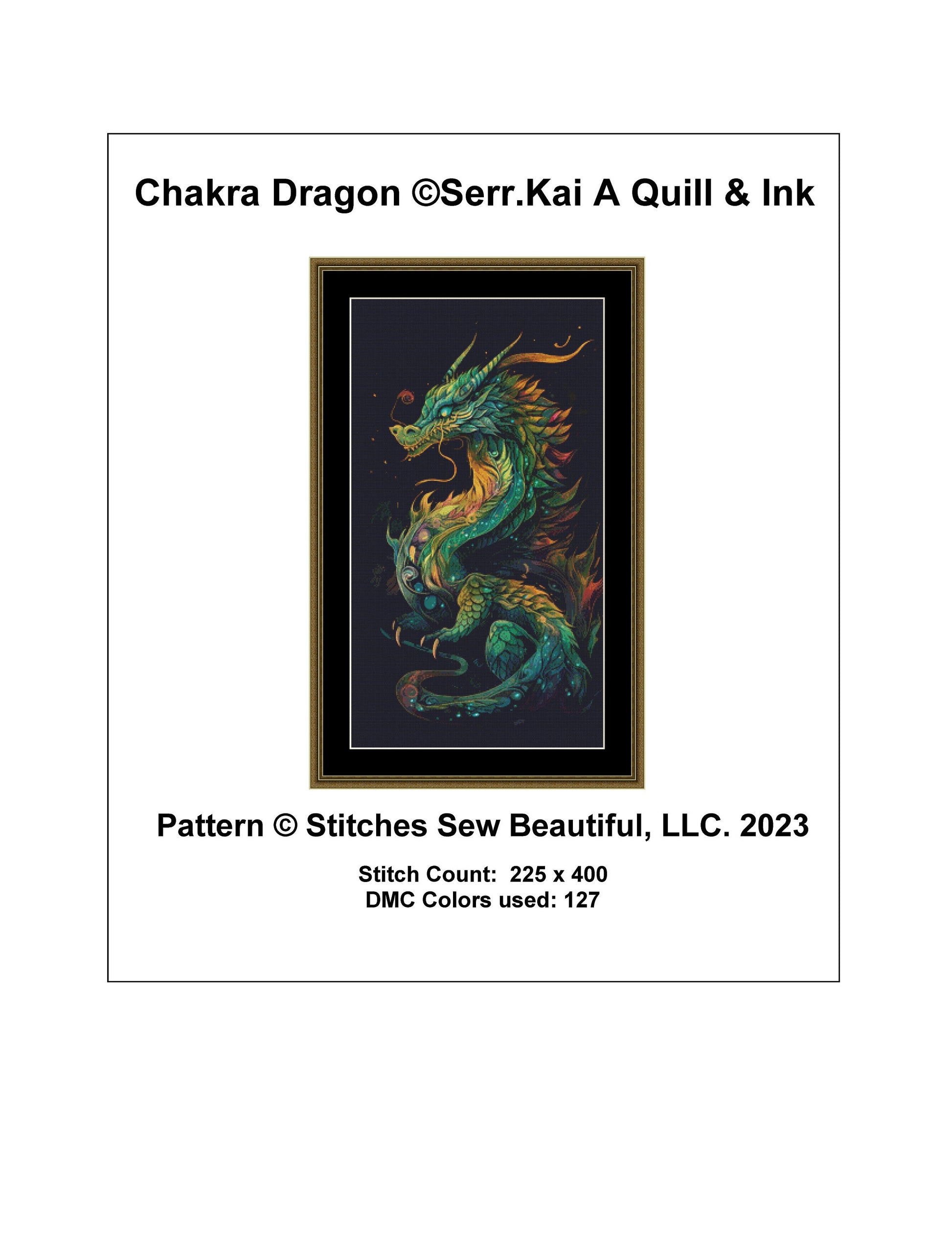 Chakra Dragon cross stitch pattern by Serr.Kai A Quill & Ink