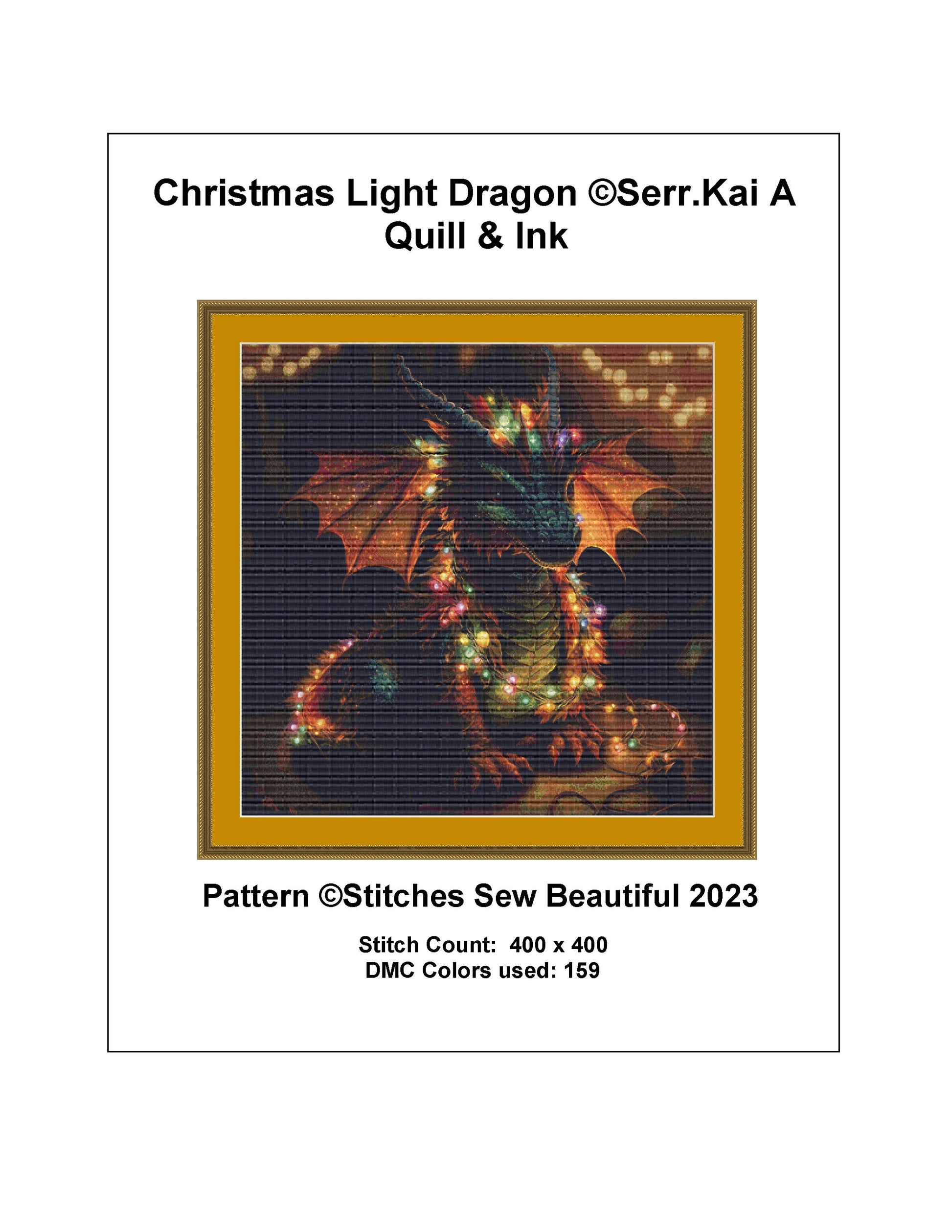 Christmas Light Dragon cross stitch pattern by Serr.Kai A Quill & Ink