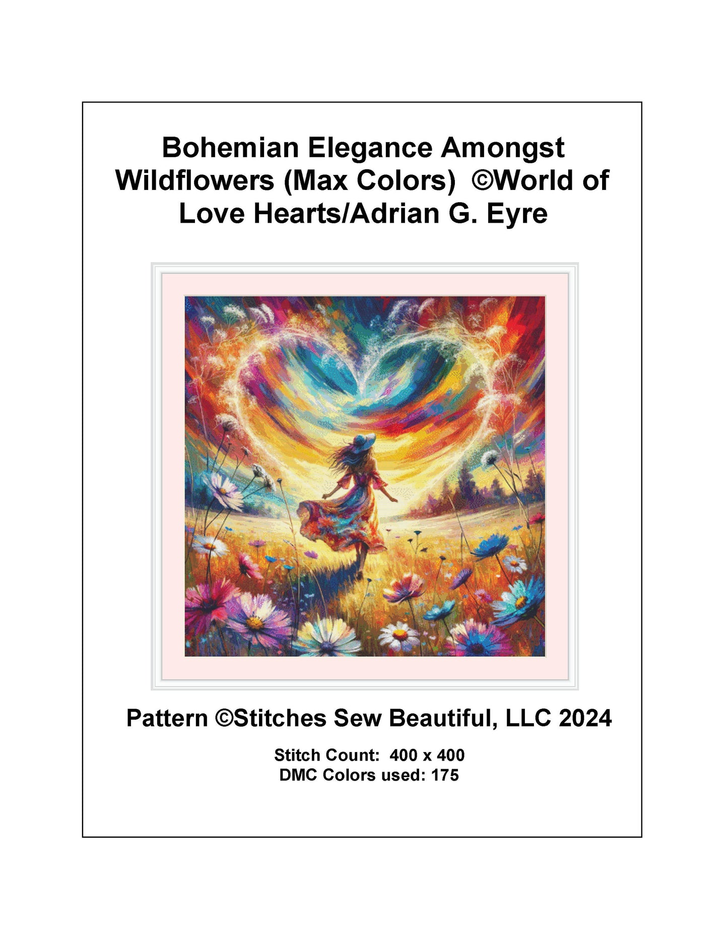 Bohemian Elegance Amongst Wildflowers (Max Colors) cross stitch pattern by World of Love Hearts/Adrian G. Eyre