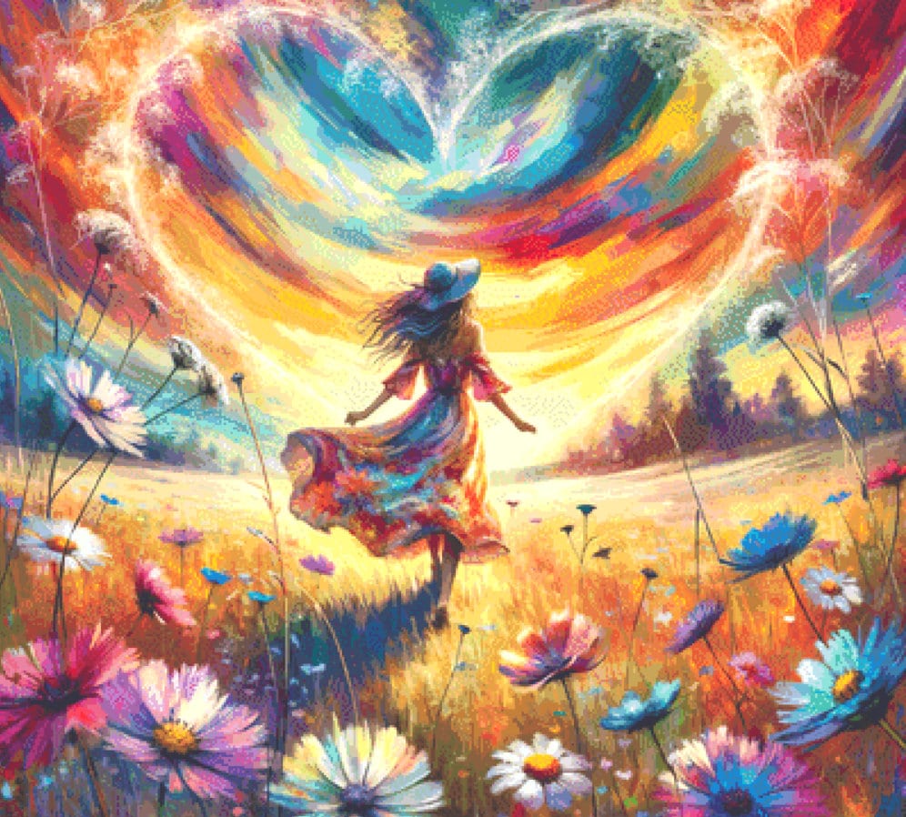 Bohemian Elegance Amongst Wildflowers (Max Colors) cross stitch pattern by World of Love Hearts/Adrian G. Eyre