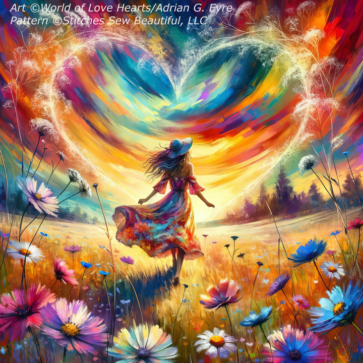 Bohemian Elegance Amongst Wildflowers (Max Colors) cross stitch pattern by World of Love Hearts/Adrian G. Eyre