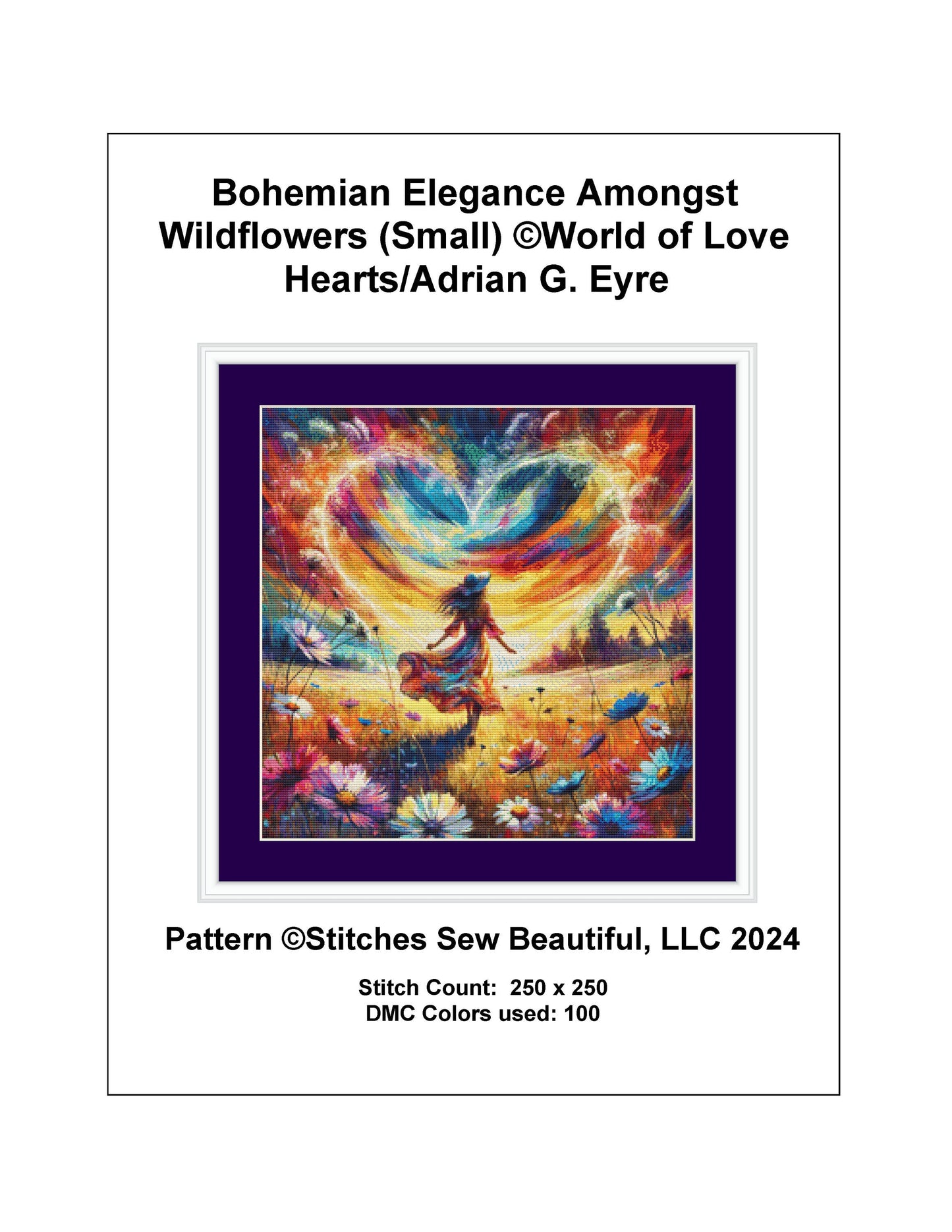 Bohemian Elegance Amongst Wildflowers (Small) cross stitch pattern by World of Love Hearts/Adrian G. Eyre
