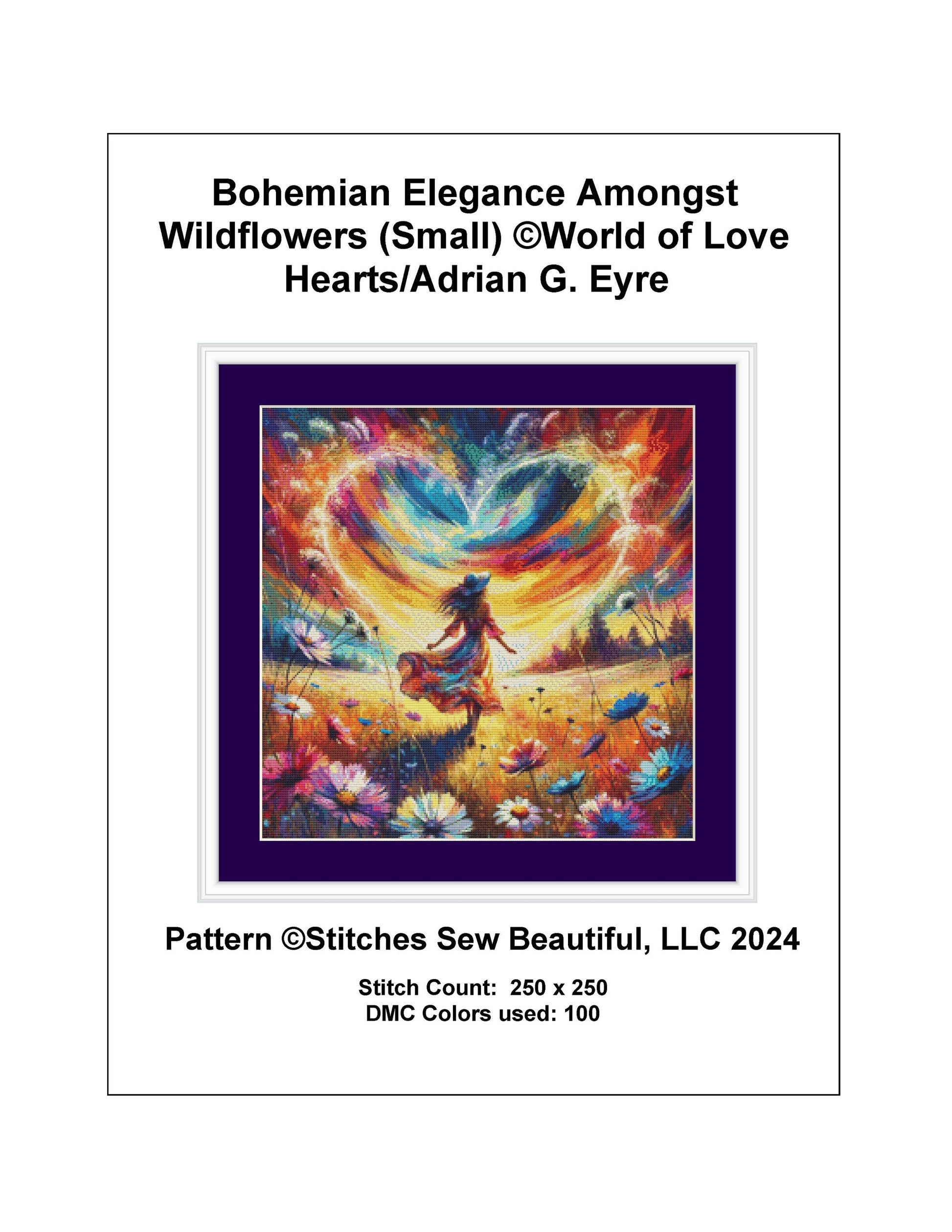 Bohemian Elegance Amongst Wildflowers (Small) cross stitch pattern by World of Love Hearts/Adrian G. Eyre