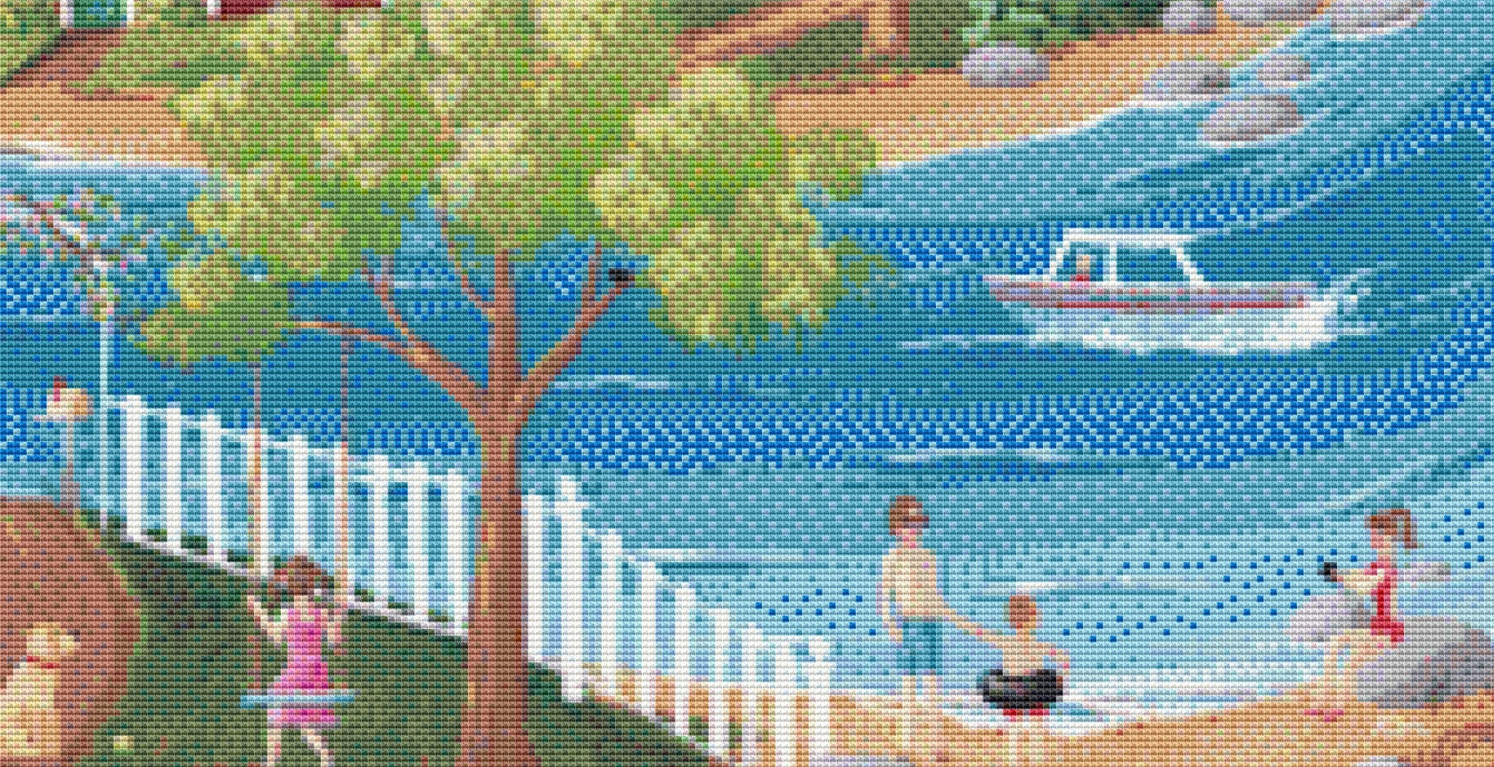 Horseshoe Cove cross stitch pattern by Kim Leo licensed by JMS Art Licensing