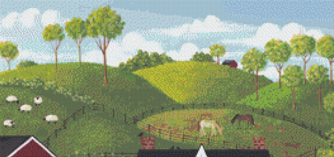 Summer at the Farm cross stitch pattern by Kim Leo licensed by JMS Art Licensing