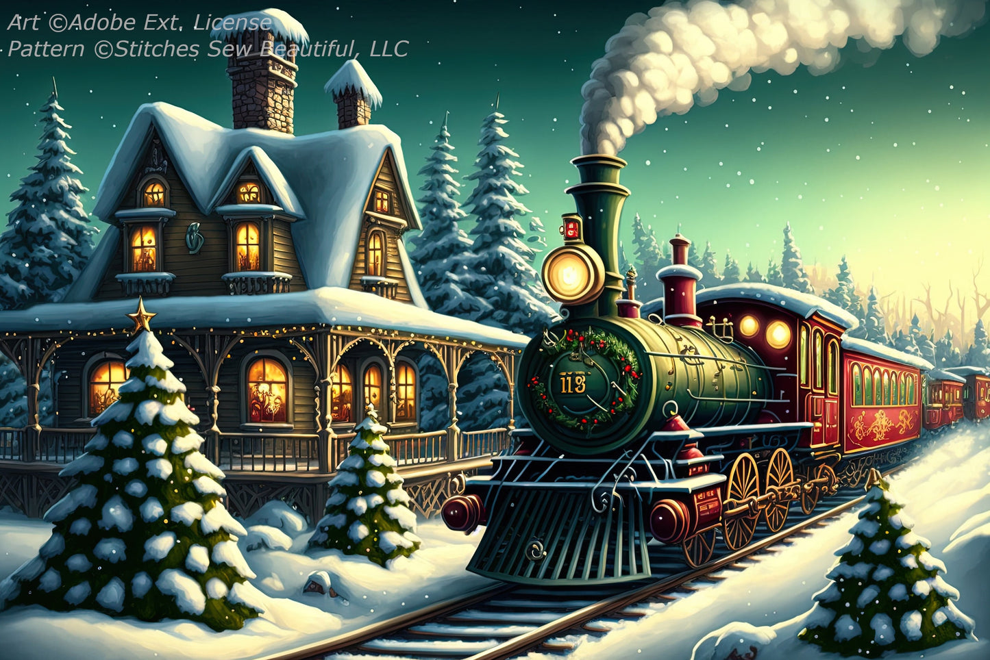 Christmas Train ©Adobe Ext. License cross stitch pattern by StitchesSewBeautiful