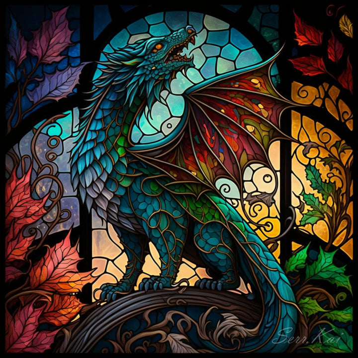 Colorful Stained Glass Wolf Dragon cross stitch pattern by Serr.Kai A Quill & Ink