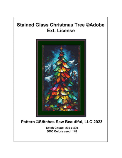 Stained Glass Christmas Tree ©Adobe Ext. License cross stitch pattern by StitchesSewBeautiful