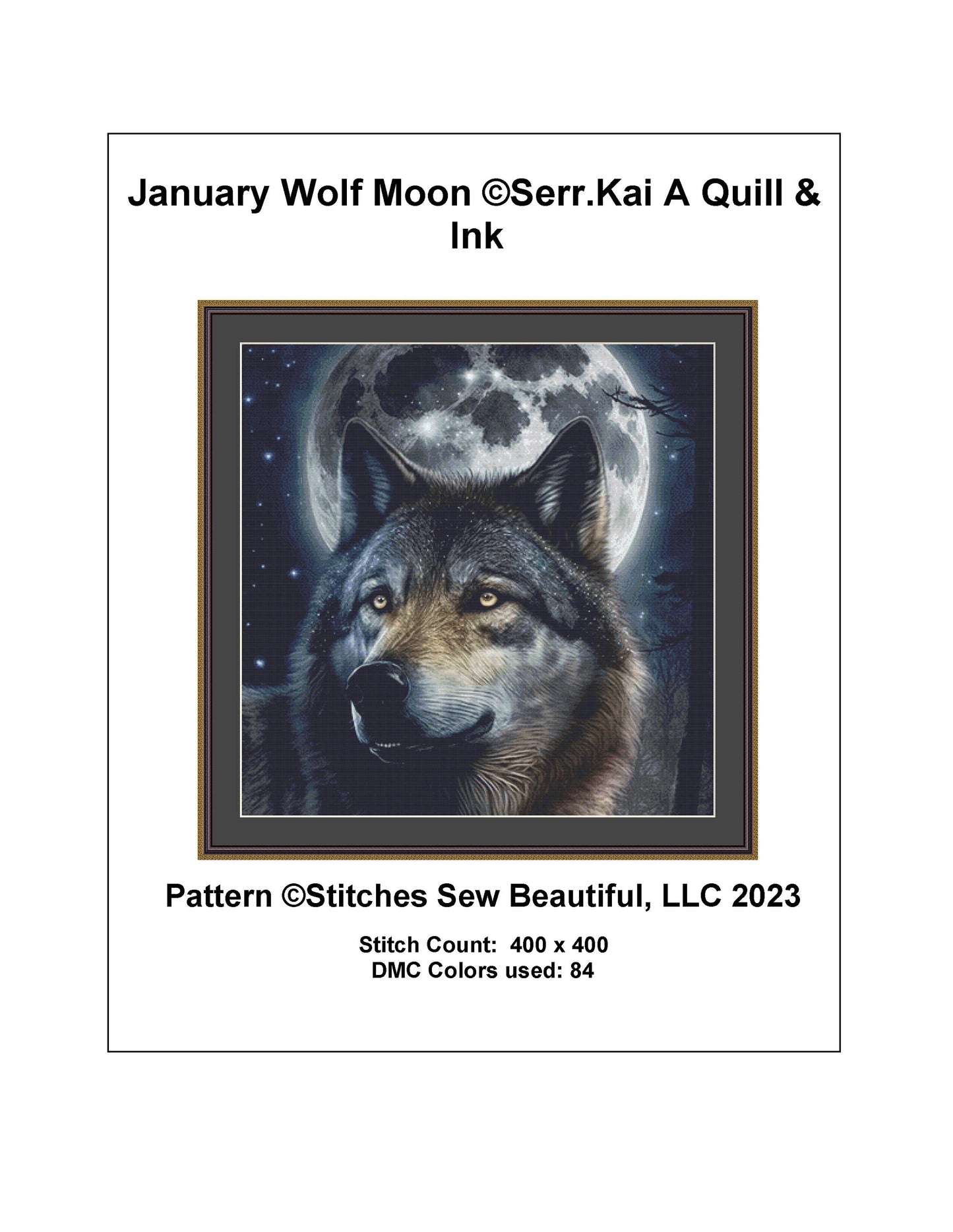 January Wolf Moon cross stitch pattern by Serr.Kai A Quill & Ink