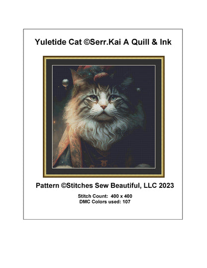 Yuletide Cat counted cross stitch pattern by Serr.Kai A Quill & Ink