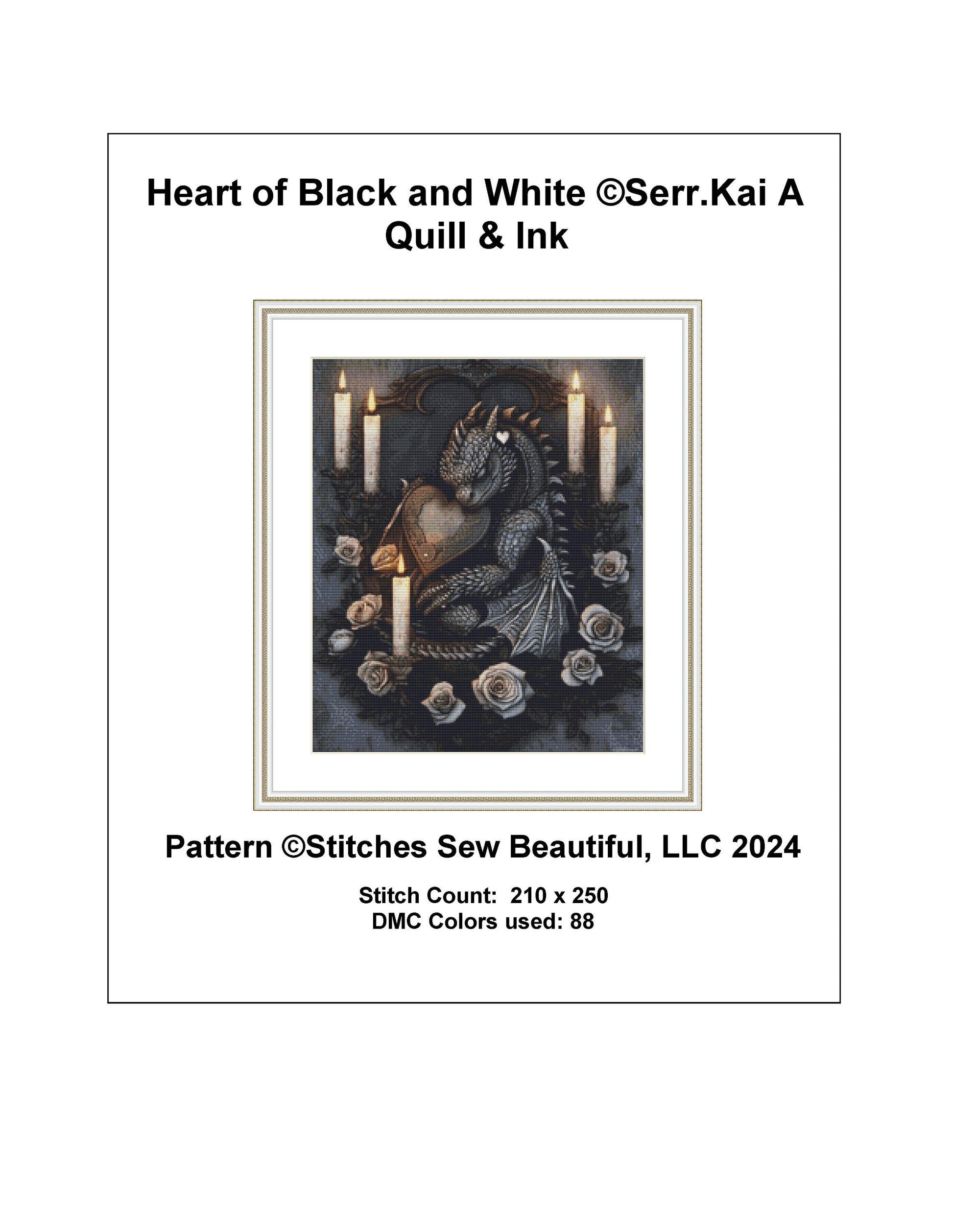 Heart of Black and White (Small) cross stitch pattern by Serr.Kai A Quill & Ink