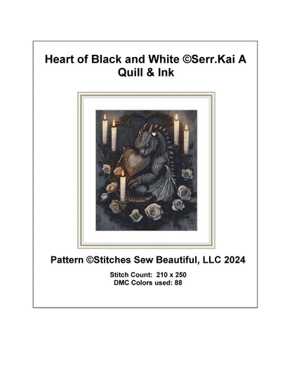 Heart of Black and White (Small) cross stitch pattern by Serr.Kai A Quill & Ink