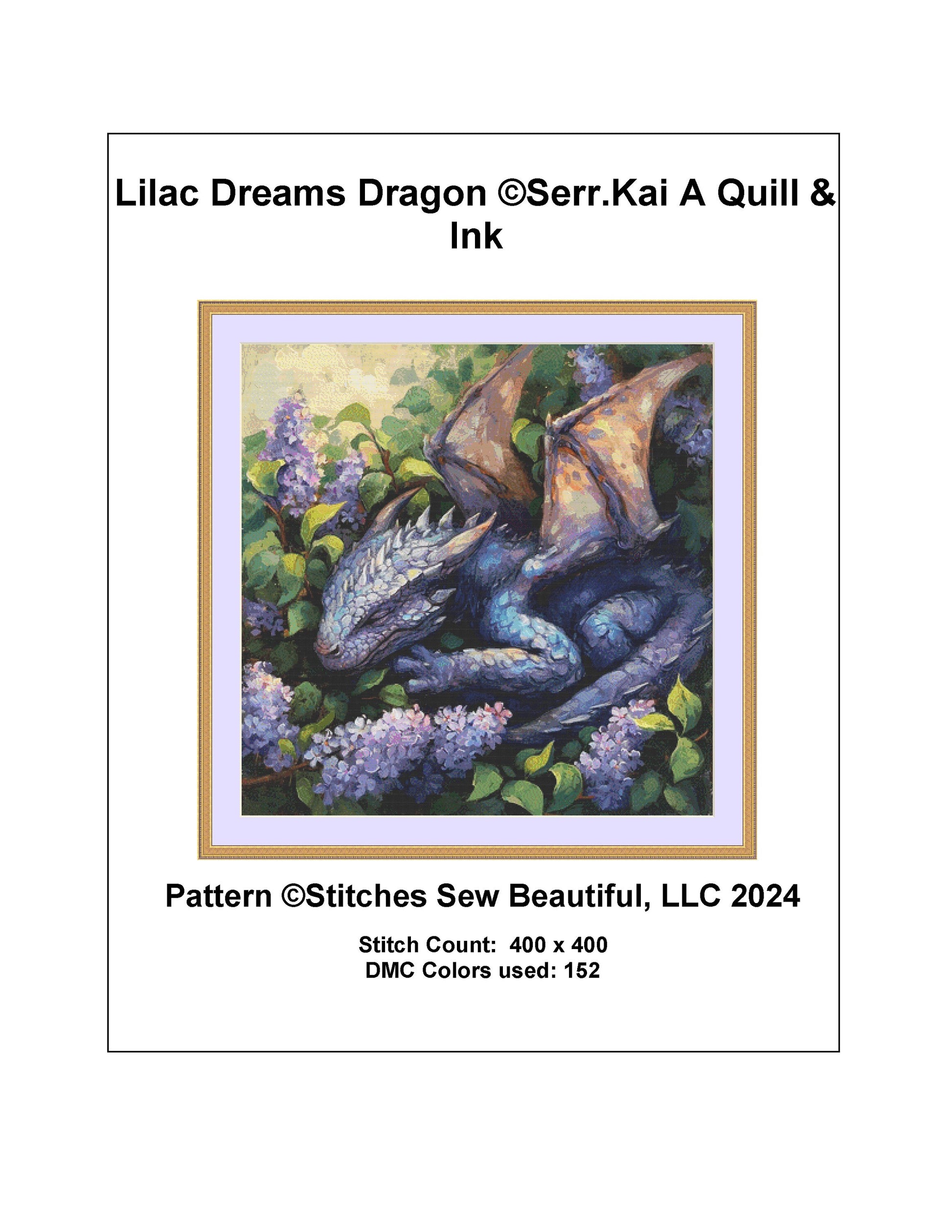 Lilac Dreams Dragon (Max Colors) cross stitch pattern by Serr.Kai A Quill & Ink