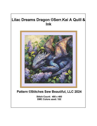 Lilac Dreams Dragon (Max Colors) cross stitch pattern by Serr.Kai A Quill & Ink