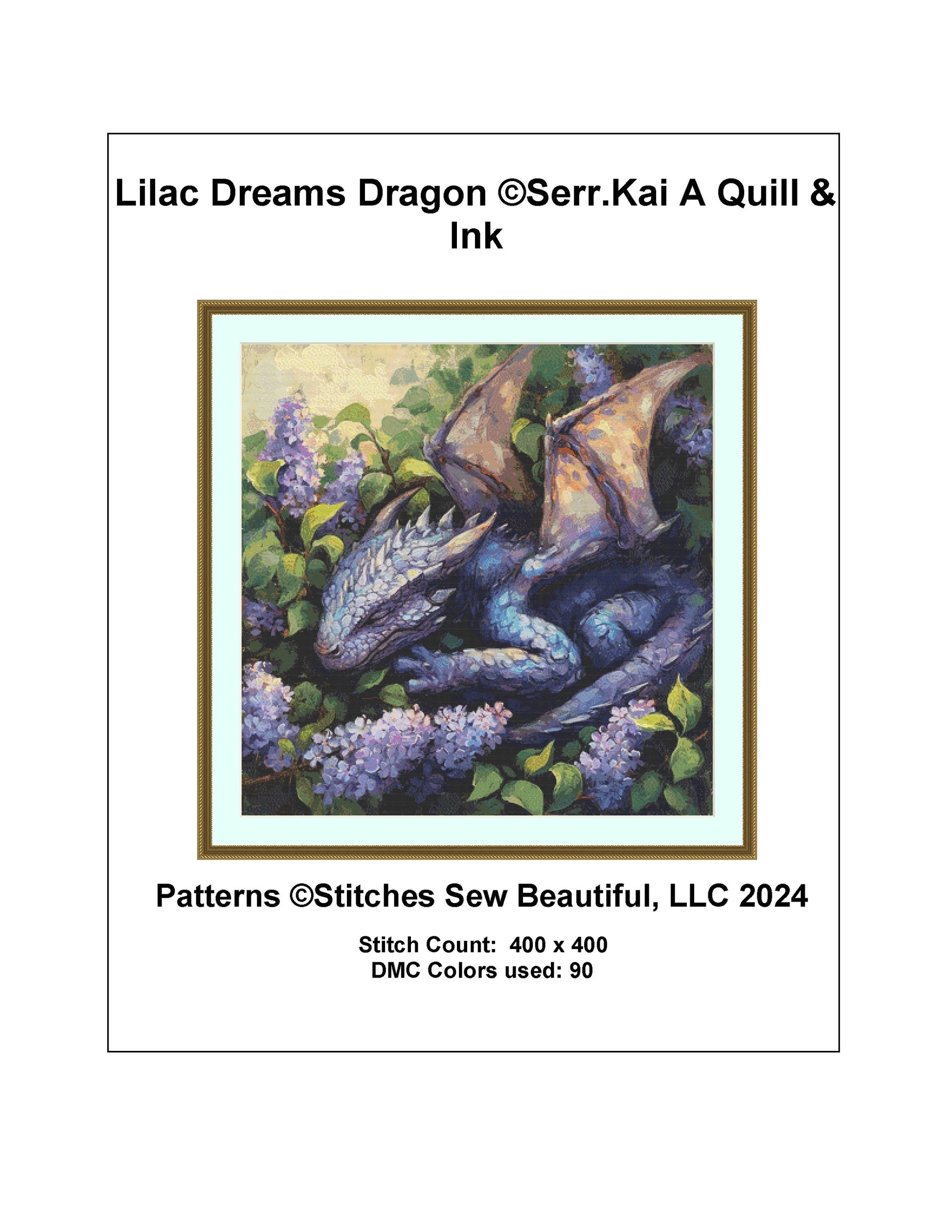Lilac Dreams Dragon cross stitch pattern by Serr.Kai A Quill & Ink