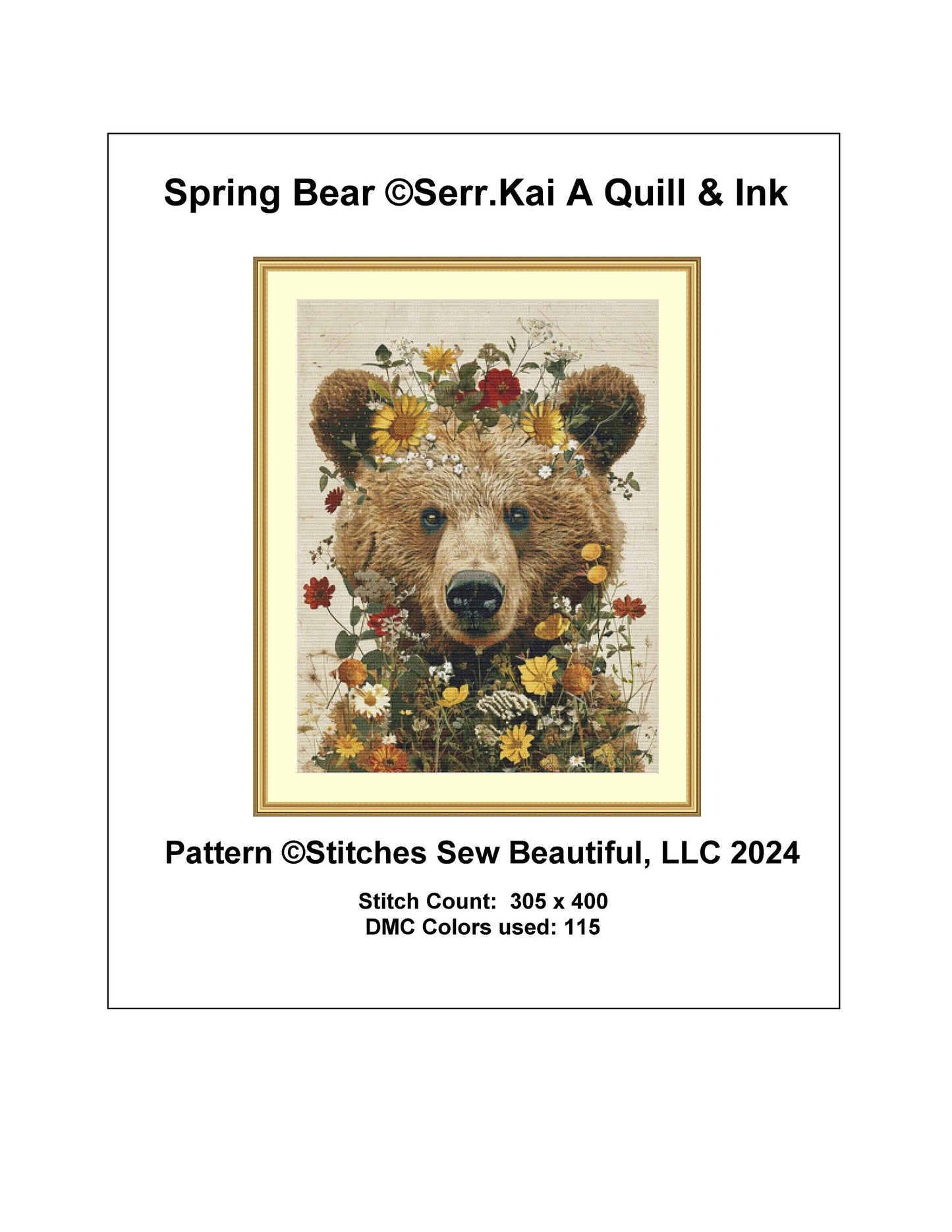 Spring Bear (Max Colors) cross stitch pattern by Serr.Kai A Quill & Ink