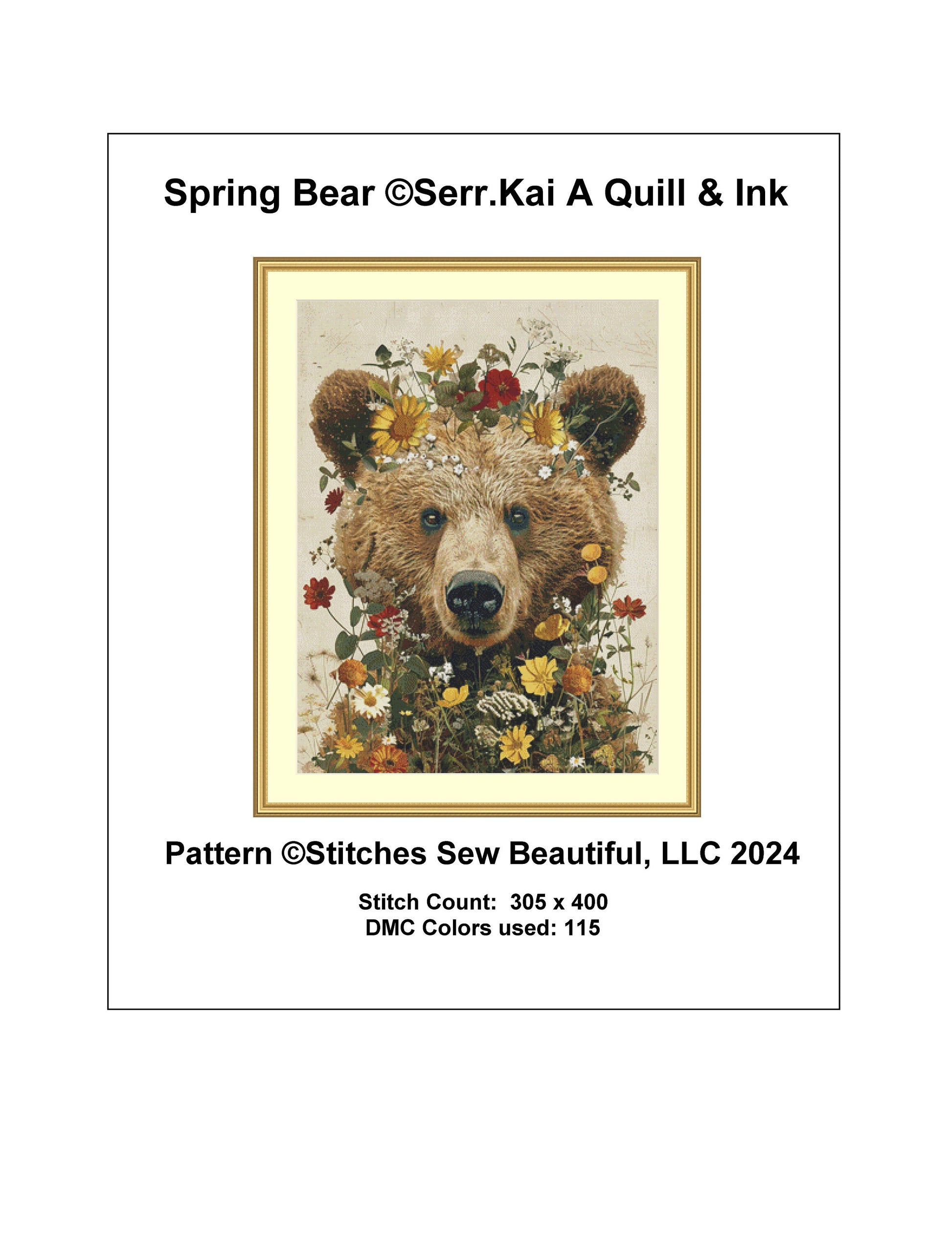 Spring Bear (Max Colors) cross stitch pattern by Serr.Kai A Quill & Ink