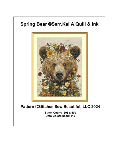Spring Bear (Max Colors) cross stitch pattern by Serr.Kai A Quill & Ink