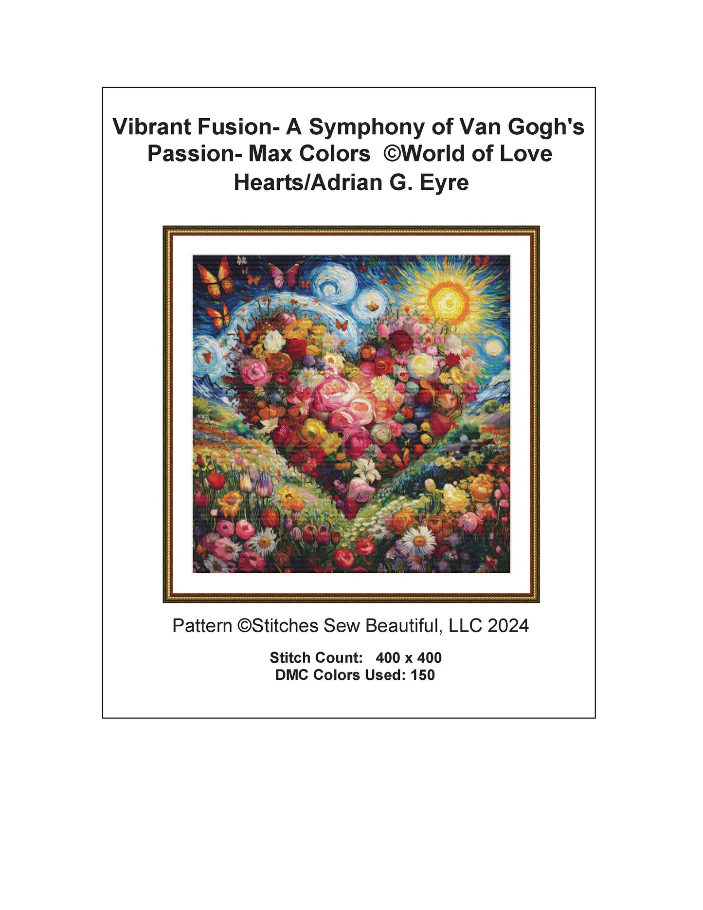 Vibrant Fusion- A Symphony of Van Gogh's Passion (Max Colors) cross stitch pattern by World of Love Hearts/Adrian G. Eyre