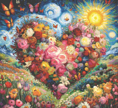 Vibrant Fusion- A Symphony of Van Gogh's Passion cross stitch pattern by World of Love Hearts/Adrian G. Eyre