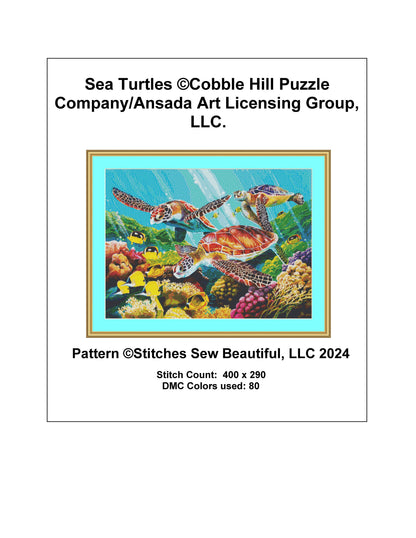 Sea Turtles cross stitch pattern by Cobble Hill Puzzle Company/Ansada Art Licensing Group, LLC.