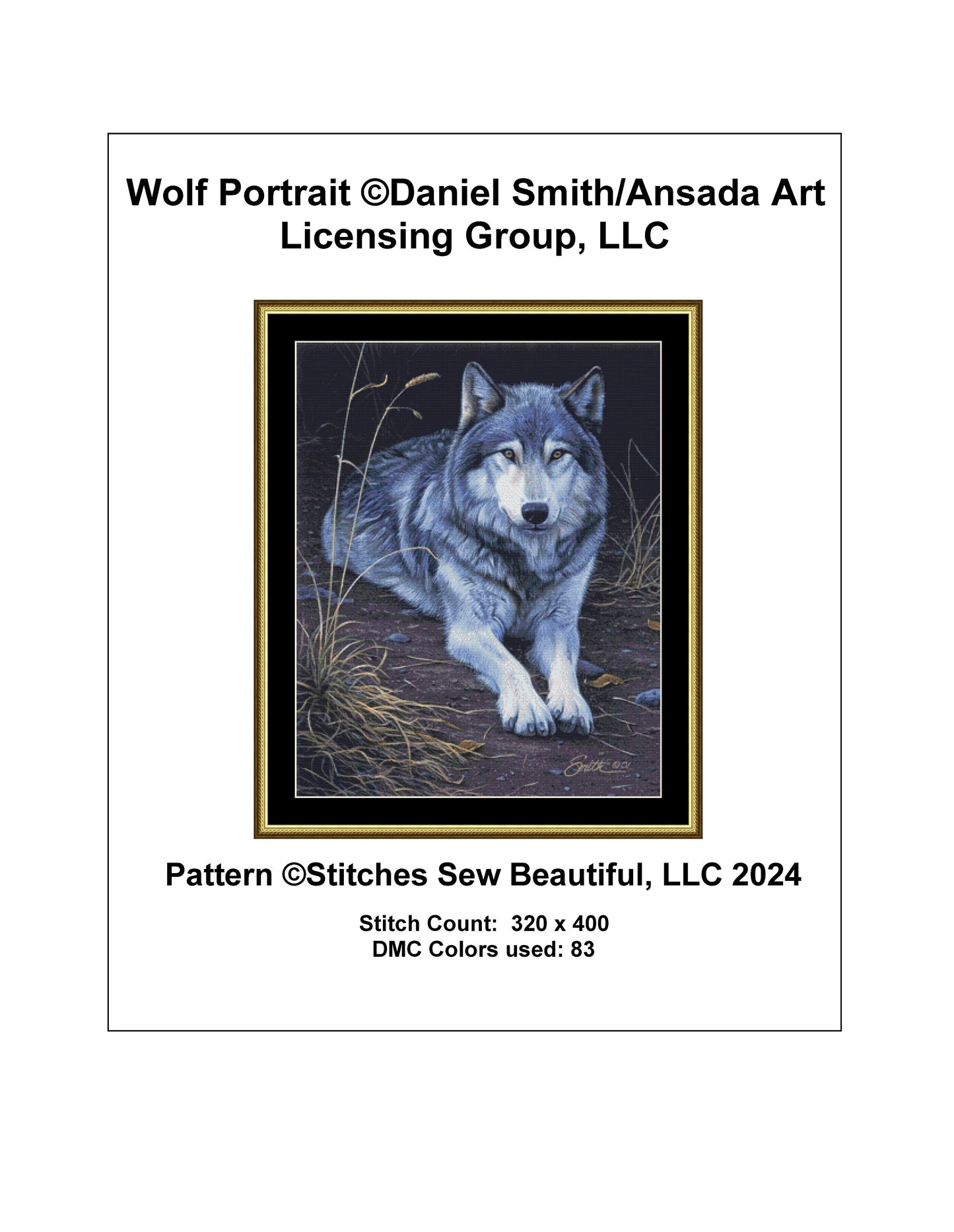 Wolf Portrait cross stitch pattern by Daniel Smith/Ansada Art Licensing Group, LLC