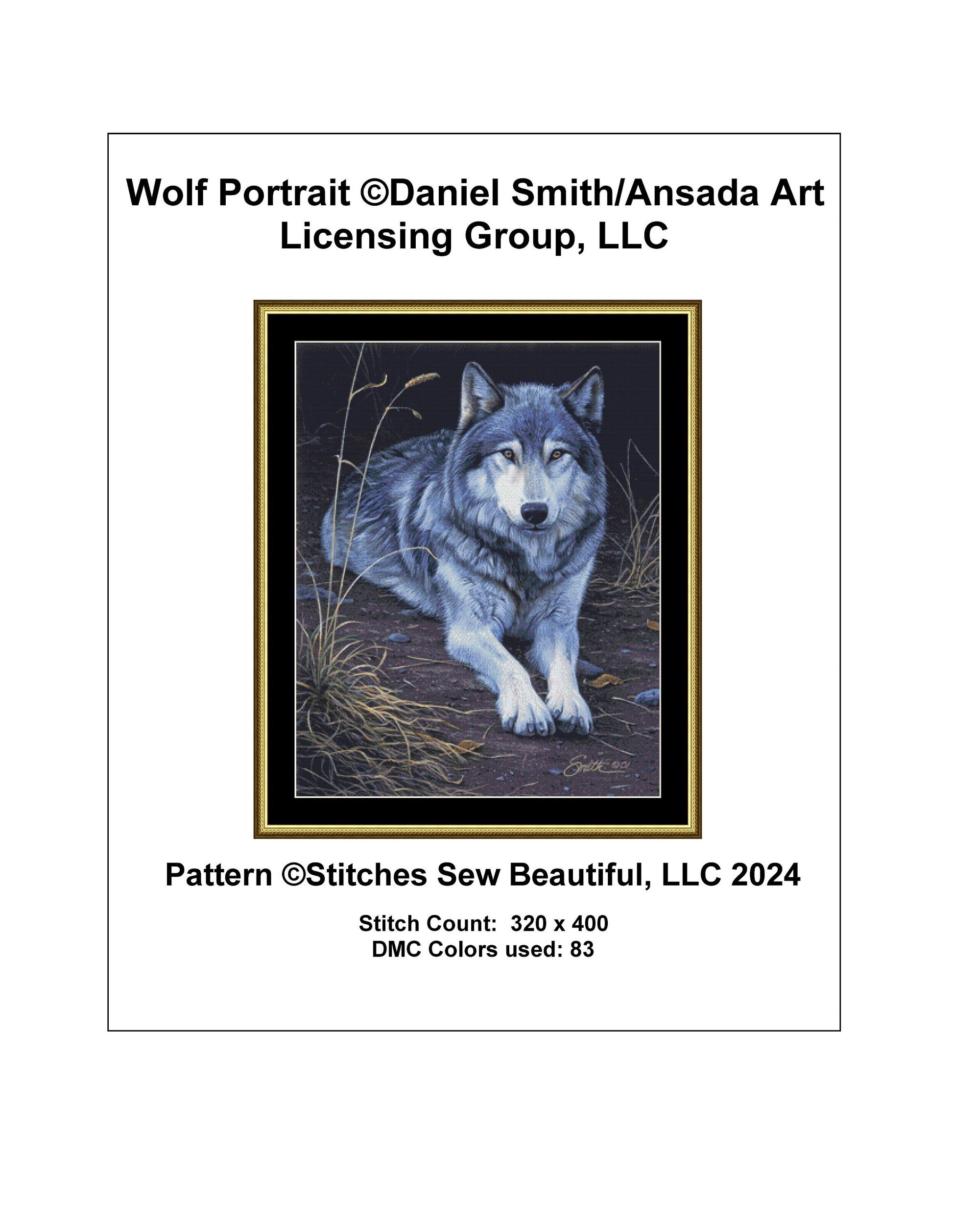 Wolf Portrait cross stitch pattern by Daniel Smith/Ansada Art Licensing Group, LLC