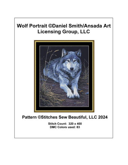 Wolf Portrait cross stitch pattern by Daniel Smith/Ansada Art Licensing Group, LLC