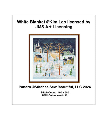 White Blanket cross stitch pattern by Kim Leo licensed by JMS Art Licensing