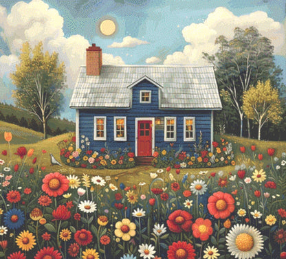 Blue House and Flowers (Max Colors) cross stitch pattern by Eder Jose Rosa