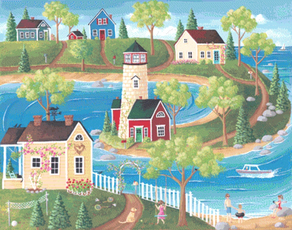 Horseshoe Cove (Max Colors) cross stitch pattern by Kim Leo licensed by JMS Art Licensing