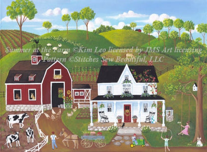 Summer at the Farm (Small) cross stitch pattern by Kim Leo licensed by JMS Art Licensing