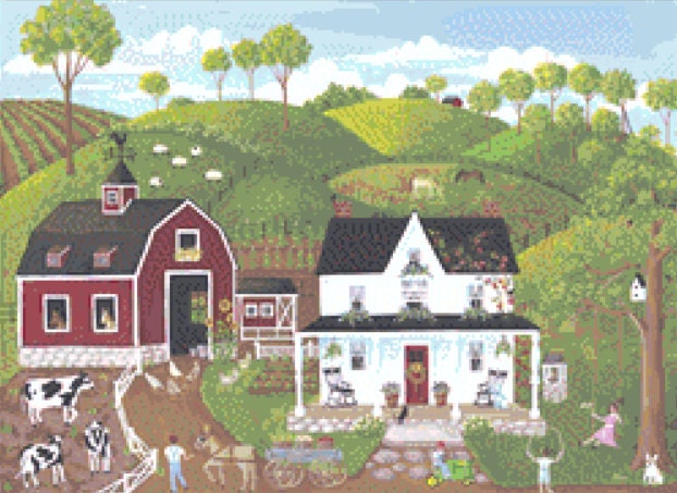 Summer at the Farm (Small) cross stitch pattern by Kim Leo licensed by JMS Art Licensing